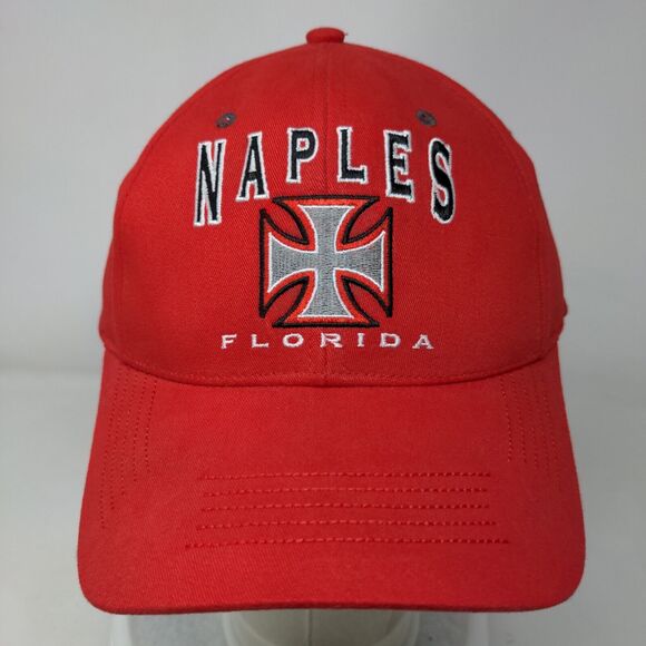 Naples Florida Strapback Hat Red OSFA Adjustable Embroidered Bio-Domes Headgear - Picture 2 of 7